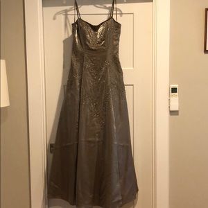 Taupe full length prom dress